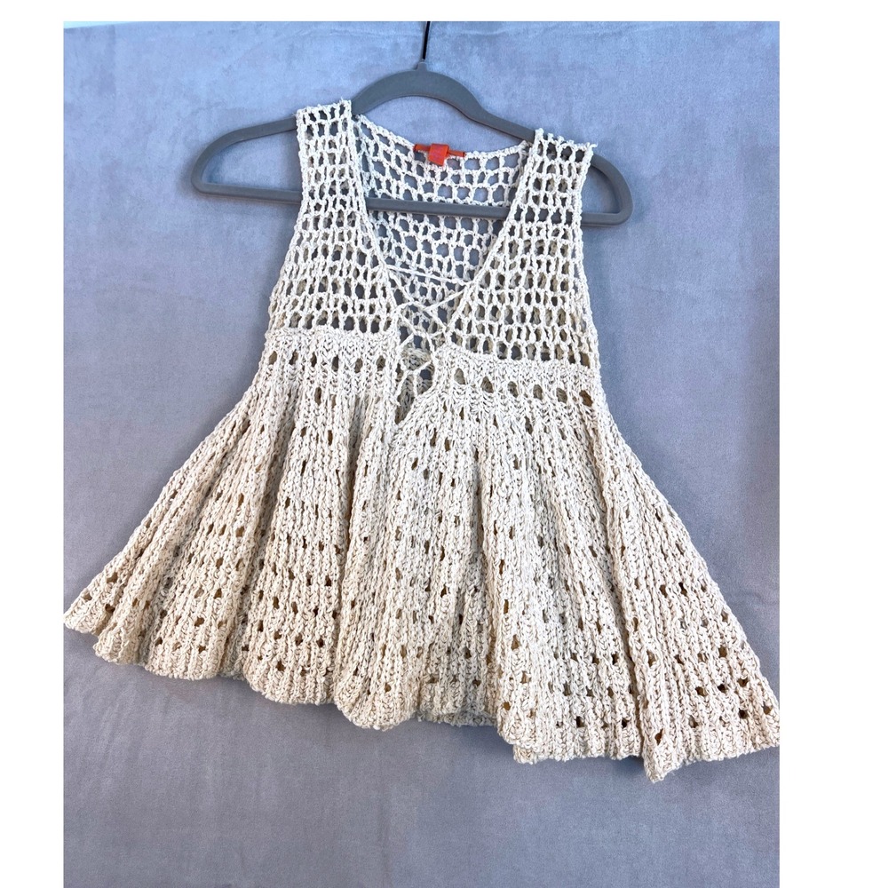 Chelsea & Violet Cream Crochet Top Lace Up Boho Sleeveless Festival XS Boho